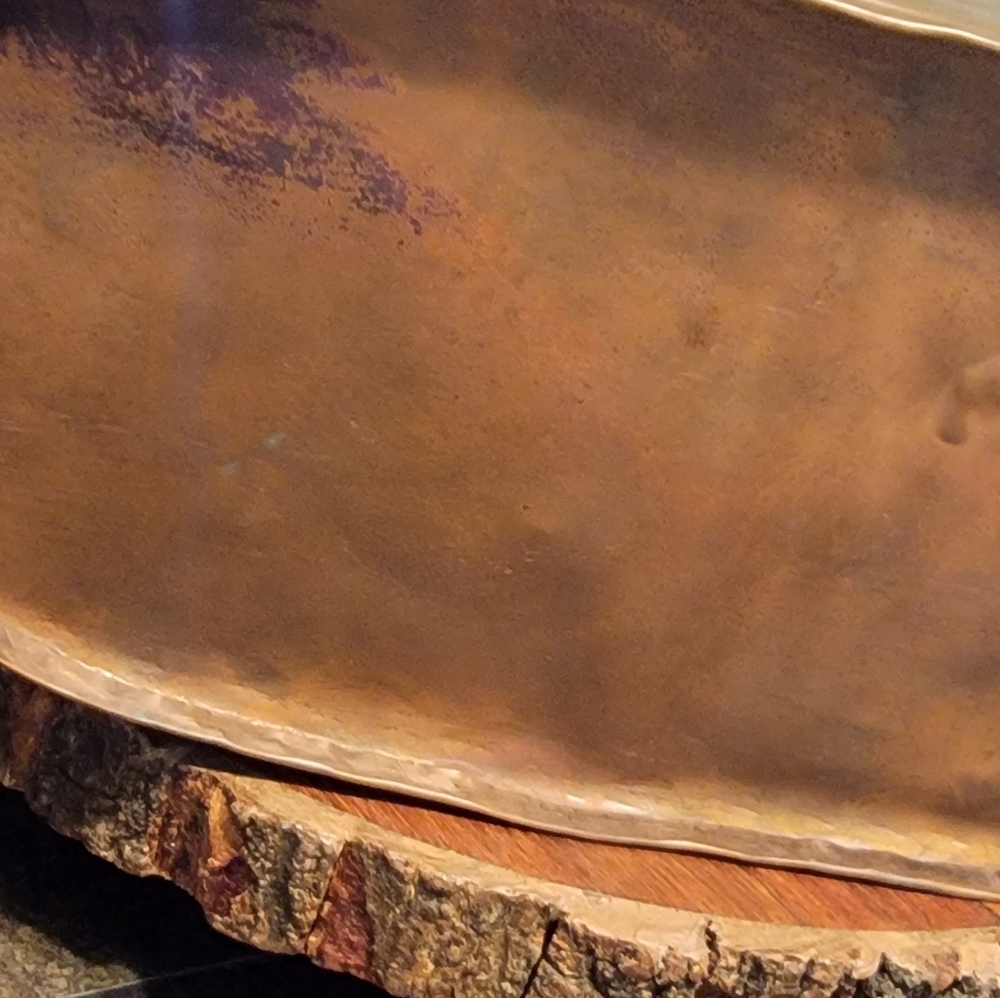 Antique Hand Crafted Copper Cauldron Vessel Tub Planter Cast Hnd Rivited Marked - Picture 5 of 13
